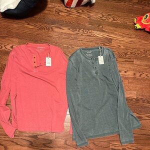 Lucky Brand Gray and Red Long Sleeve Tees